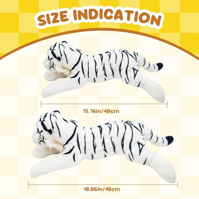 White Tiger Stuffed Animal 19" Giant Stuffed Tiger Plush Jungle Stuffed Animal Soft Plush Tiger Stuffy Simulation Cute Plushie Toys Realistic Deocr Birthday Graduation Gifts for Kids Boys