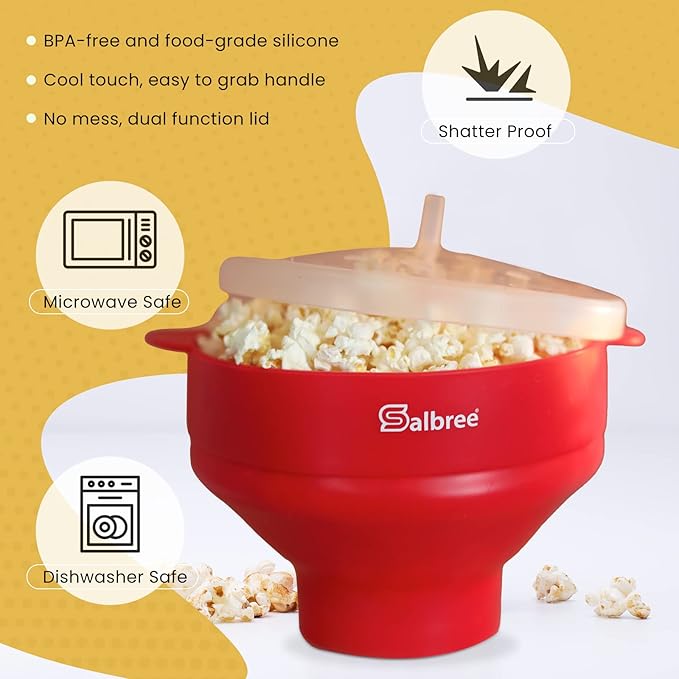 The Original Salbree Collapsible Silicone Microwave Popcorn Popper Maker Machine, Microwavable Bowl Holds 16 Cups, Uses Hot Air and Oil Always Optional - The Most Colors Available (Blue)