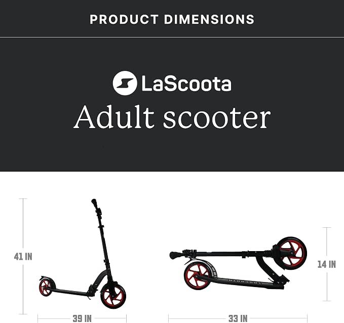 LaScoota Kick Scooter for Kids Ages 6+, Teens & Adults, Large 8" Sturdy Urethane Wheels. Adjustable Handlebar, Lightweight, Foldable, 220lbs Max Load