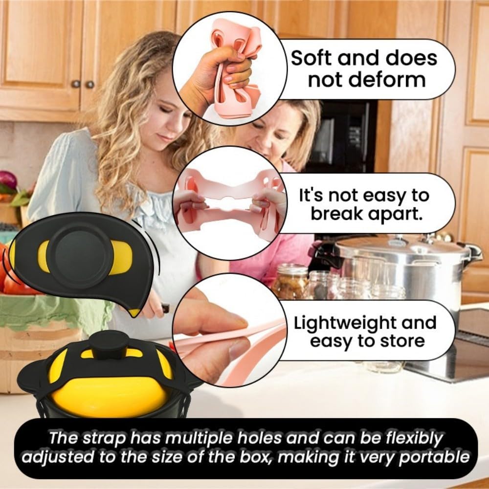 Silicone Lid Lock Strap for Crockpot Slow Cooker (6/7/8 Quart) - Universal Crockpot Lid Holder & Rubber Strap Alternative | Heat-Resistant, No-Spill Design Transport Accessories (Pink)