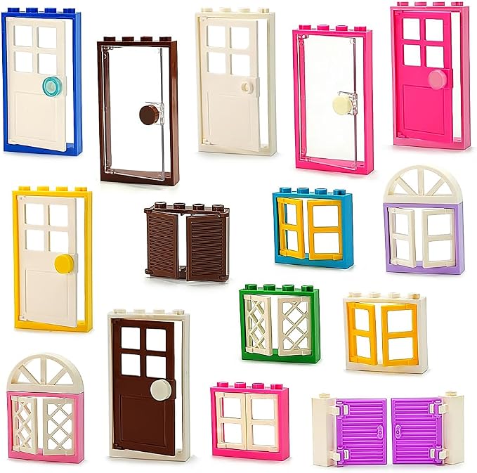 110 Pieces Doors,Windows,Fencesand Light for MOC Creative Building BlockToys Set Street House Decoration Compatible with Classic Brick for Kids Age 6 8 10 12 Years