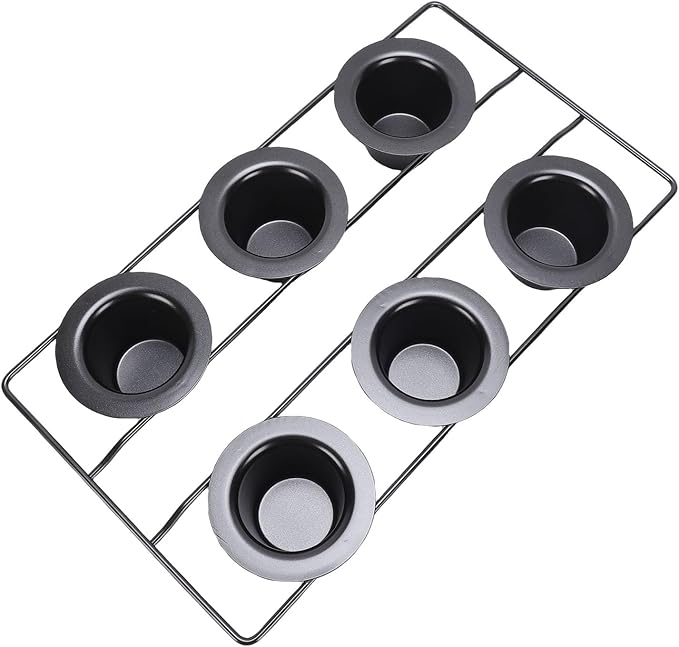 Focket Popover Pans, Non Stick Carbon Steel Pudding Pans, 6 Cup Popover Pan with Deep Tapered Cups and Wire Rack for Popovers Muffins Pudding