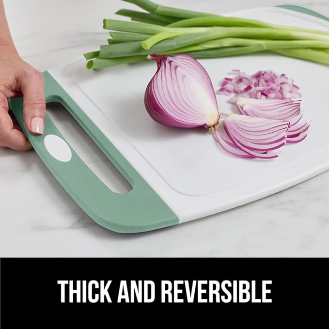 GORILLA GRIP BPA-Free Reversible Kitchen Cutting Board Set of 3, US Designed, Nonporous, Juice Grooves Catch Liquid, Slip Resistant Border, Dishwasher Safe, Durable Large Food Chopping Boards, Mint