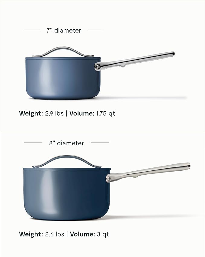 Caraway Nonstick Ceramic Sauce Pan with Lid (1.75 qt) - Non Toxic, PTFE & PFOA Free - Oven Safe & Compatible with All Stovetops (Gas, Electric & Induction) - Navy