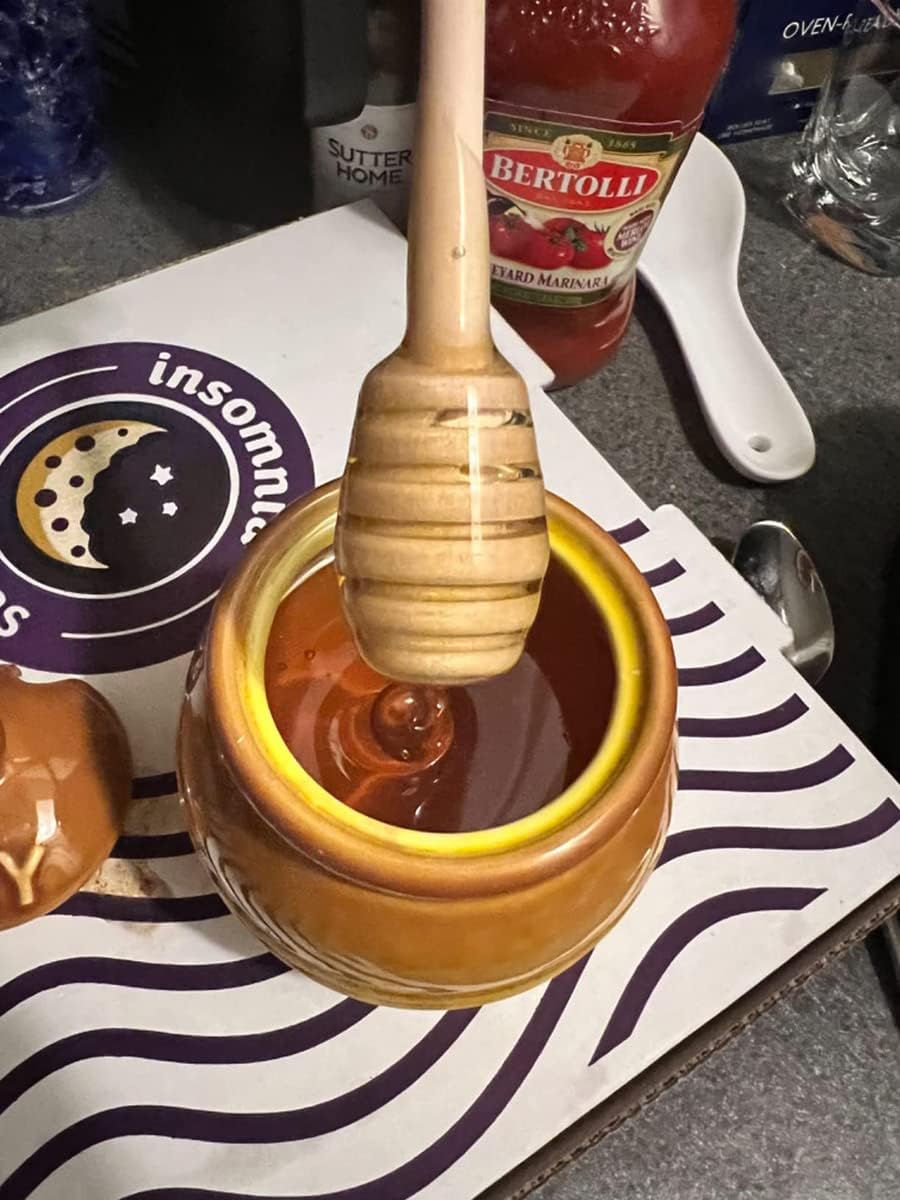 12oz Ceramic Honey Jar with Wooden Dipper Stick-Honey Pot with Dipper, Yellow Honey Dispenser, Farmhouse Kitchen Great Bee Decor, Porcelain Honey Jar Easy to Clean for Mother's Day Wife Gift