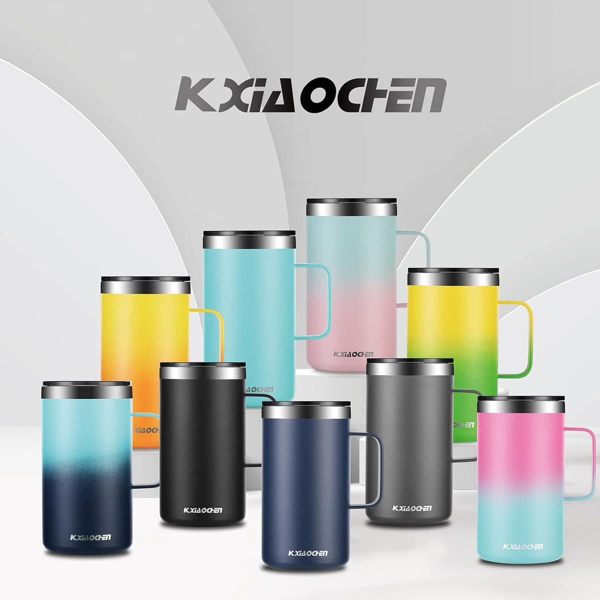 KXIAOCHEN 20oz Insulated Coffee Mug with Lid, Stainless Steel Coffee Cup, Double Wall Vacuum Coffee Tumbler with Handle, Premium Thermal Travel Coffee Mug (Silver grey)