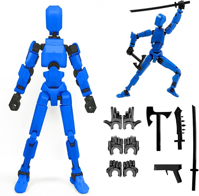 Dumwick Titan13 Action Figure, Lucky Robot 13 Action Figure,3D Printed Multi-Jointed Movable Action Figures,Dummy Robot 13 Figure Creative Gifts for Kids Adults (Blue)