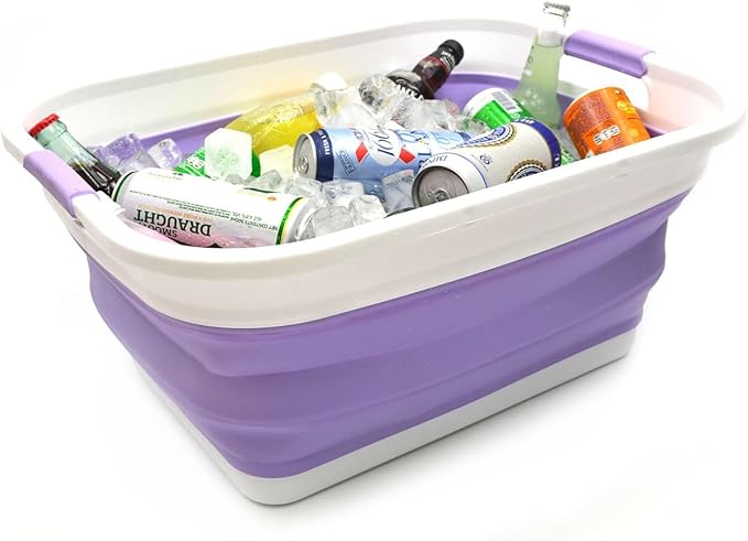 SAMMART 41L (10.8 gallon) Collapsible Plastic Laundry Basket-Foldable Pop Up Storage Container/Organizer-Portable Washing Tub-Space Saving, Water capacity: 32L (8.4 gallon) (Rectangular, Lt. Purple)
