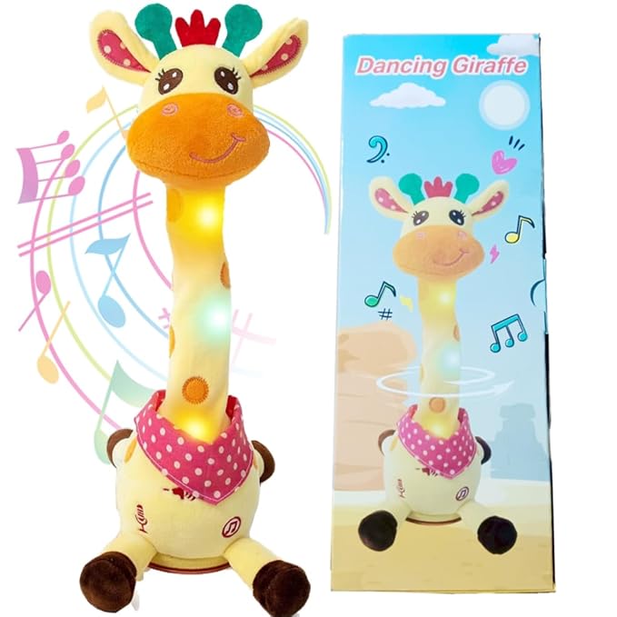 Dancing Giraffe Plush Baby Toy 6-12 Months - Talking Giraffe Stuffed Animal Singing Songs & Repeat What You Say, Musical Light Up Toy for Toddlers 1-3 Years Boy Girl, Soft Interactive Gift