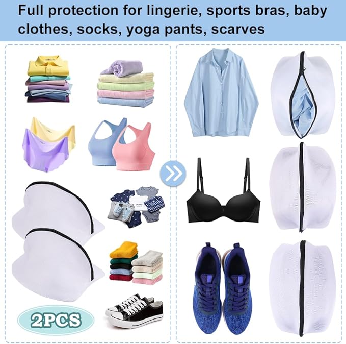 Vivifying Shoe Washing Machine Bag, Set of 2 Durable Mesh Laundry Bag with Zipper for Sneakers, Running Shoes, Sock, Bras and Toys