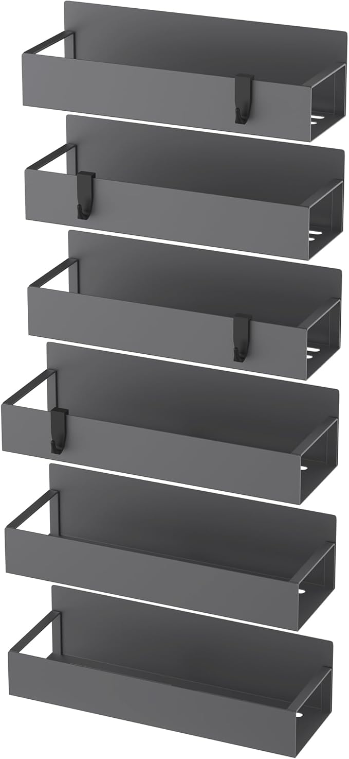 6 Pack Magnetic Spice Storage Rack Organizer for Refrigerator and Oven, Dark Gray Fridge Organizers and Storage