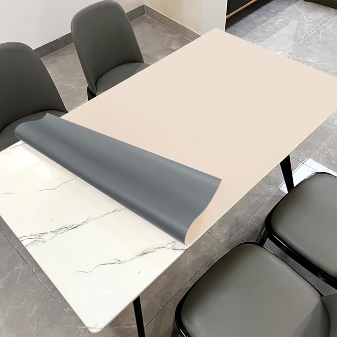 Table Top Protector for Dining Room Table - Can Be Used On Both Sides Waterproof and Easy to Clean Good Flatness Used for Dining Table(Off White+Light Gray 44x84)