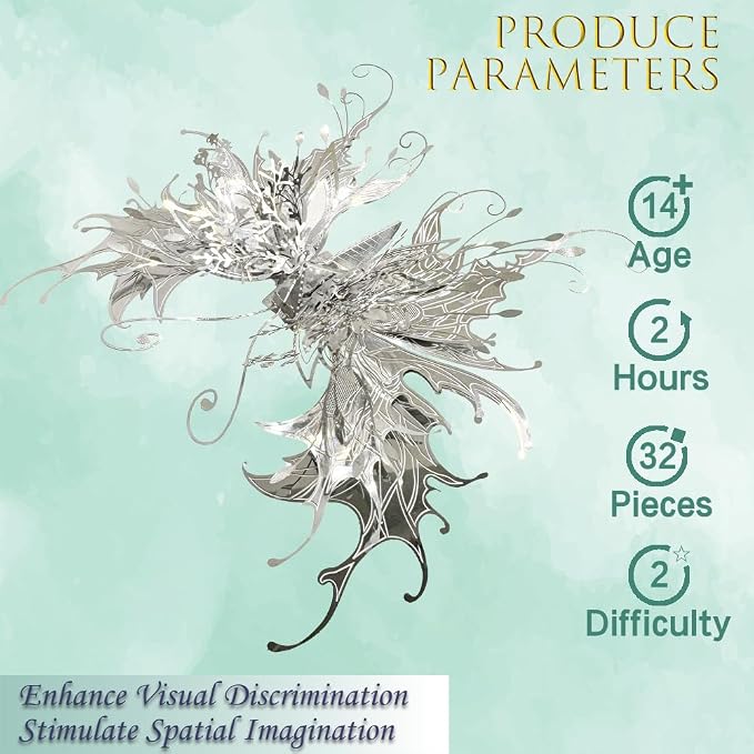 3D Metal Puzzles for Adults,Sliver Butterfly Model Design,Glitter Cute Insects Animals Puzzles Metal Building Kits,Brain Teaser DIY Creative Ornament Sets Need Assembly Home Decor (HD-2)