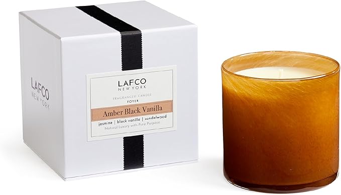 LAFCO New York Signature Candle, Amber Black Vanilla - 15.5 oz - 90-Hour Burn Time - Reusable, Hand Blown Glass Vessel - Made in The USA