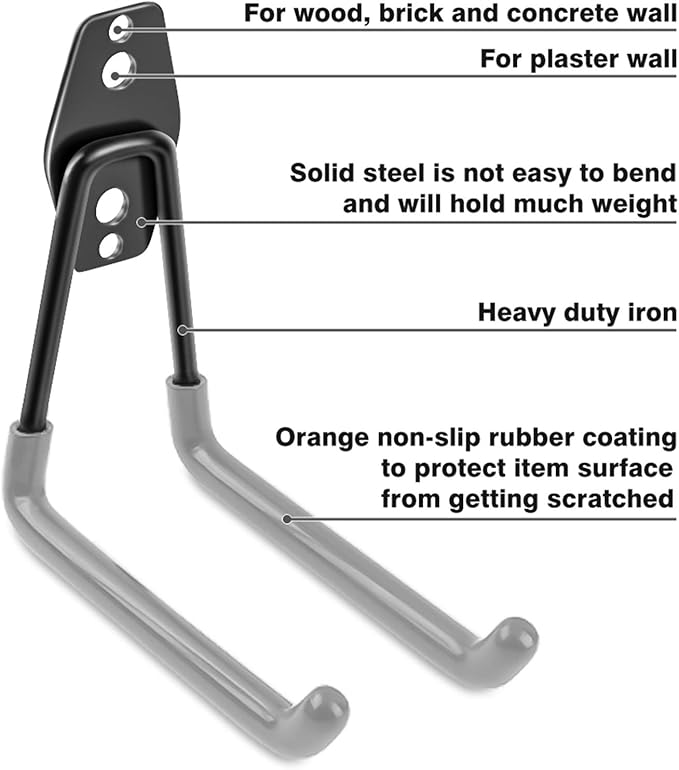 Garage Hooks Heavy Duty 14 Pack, Steel Garage Storage Hooks, Tool Hangers for Garage Wall Utility Wall Mount Garage Hooks and Hangers with Anti-slip Coating for Garden Tools, Ladders, Bulky Items