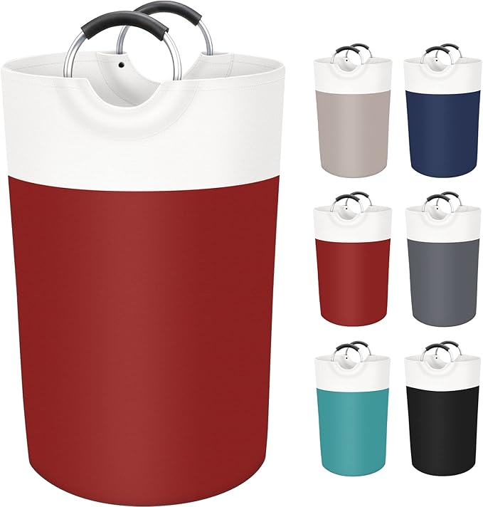 BlissTotes 115L Laundry Basket, Freestanding Laundry Hamper, Collapsible Dirty Clothes Hamper, Waterproof Fabric with Foam Protected Aluminum Handles for College, Dorm, Family (Red)