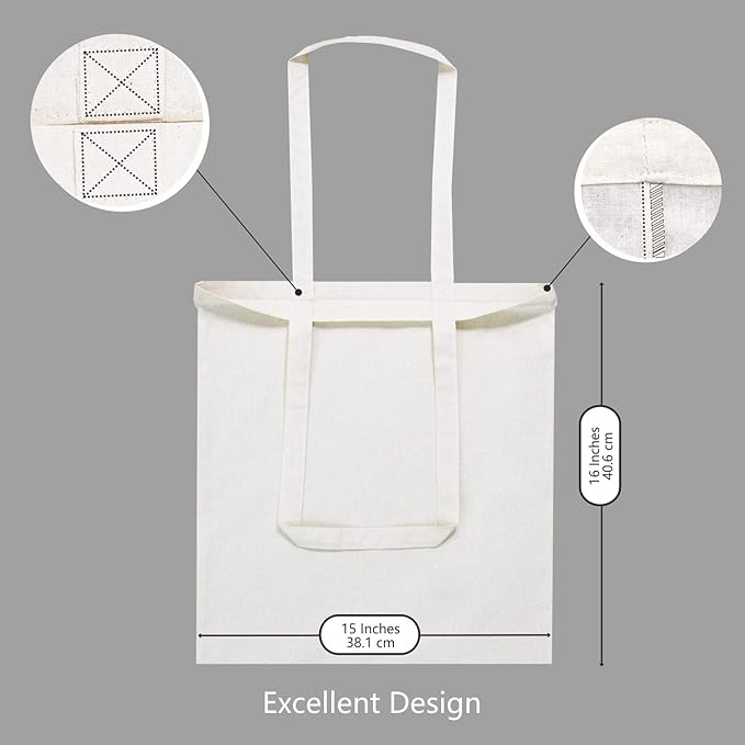 TOPDesign 48-Pack Economical 16"x15" Cotton Tote Bags, Lightweight Medium Reusable Grocery Shopping Cloth Bags, Suitable for DIY, Advertising, Promotion, Gift, Activity