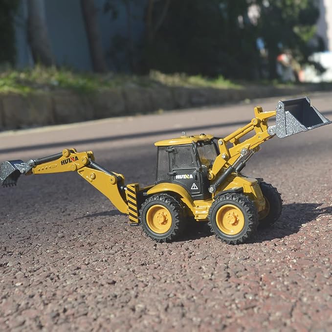 Ailejia Die-cast Backhoe Loader Excavator Truck Toys Heavy Duty Wheeled 1/50 Metal Engineering Vehicle Construction Tractor Model Toy for Boys (Backhoe)