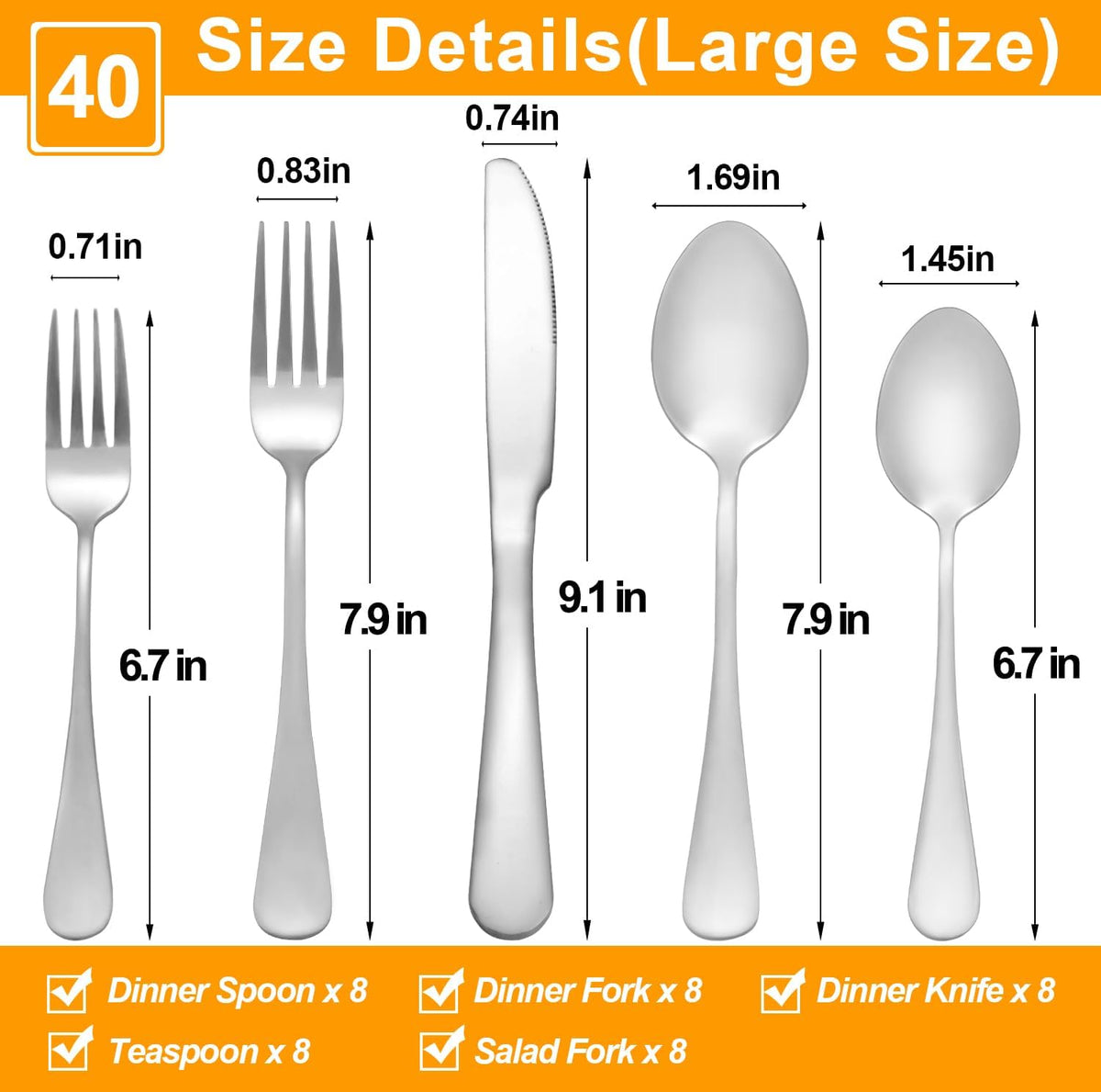 Lazycorner Silverware Set for 8, 40-Piece Food Grade Stainless Steel Flatware Set Include Fork/Knife/Spoon, Mirror Polished Eating Utensils Sets, Reusable Silverwear Cutlery Set, Dishwasher Safe