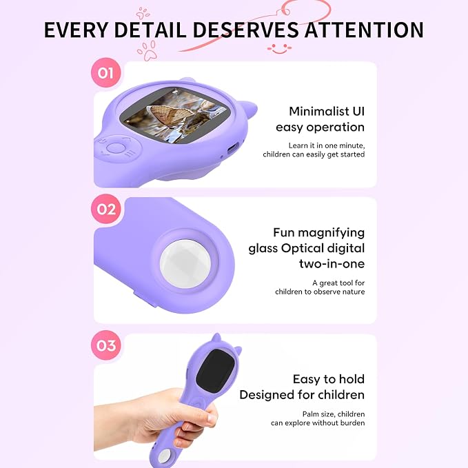 2Pcs Purple Kids Microscope-200X Fixed Focus Miniscope Portable Handheld Pocket Microscope -Science Toy for Toddlers, Christmas Birthday Gifts for Age 5 6 7 8 9 10 11 12 Girls Boys