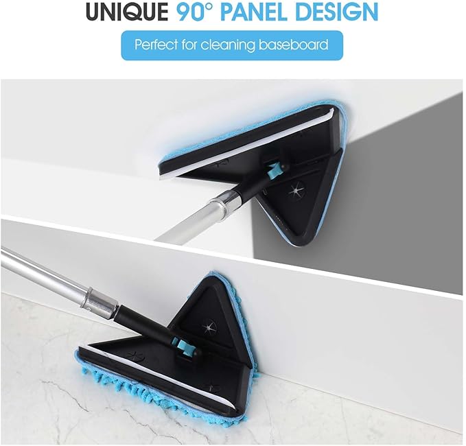 20 Foot Wall Cleaner Mop with 12 Ft Heavy Duty Extension Pole, 3-in-1 High Ceiling Cleaning Tool with 4 Microfiber Chenille Pad, Cobweb Duster, Fan, Baseboard, Window Squeegee Kit (12ft)
