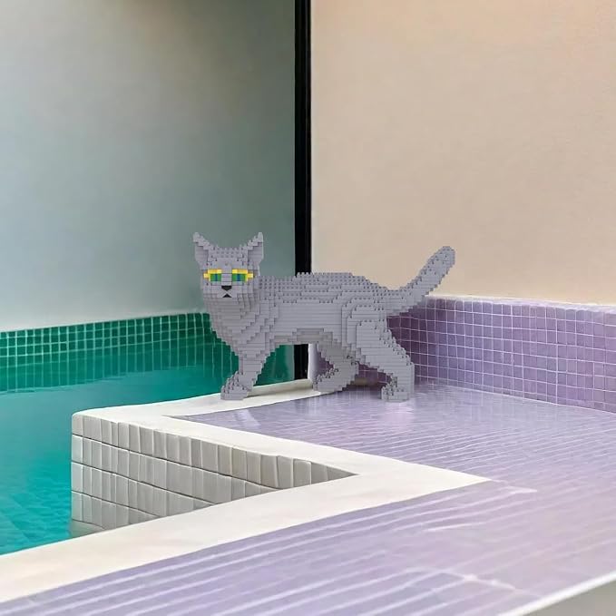 Larcele Cat Micro Building Blocks Animal Set, DIY Mini 3D Building Toy Bricks Kit,1131 Pieces KLJM-05 (Blue Cat)