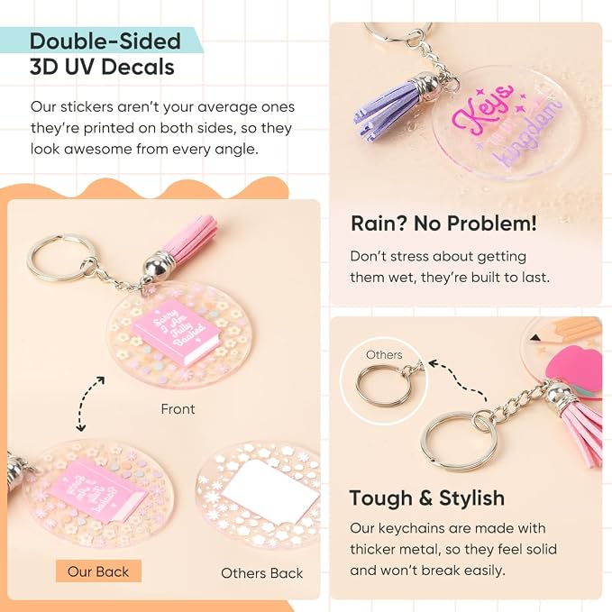 YOPPIX 140 PCS Acrylic Keychain Blank Set, Fruit Double-Sided UV DTF Stickers Acrylic Keychain Making Kits for Vinyl DIY Craft Project