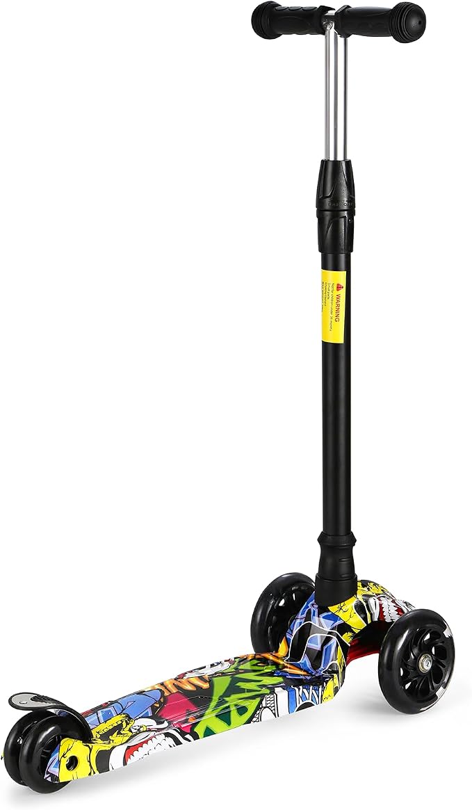 Kids Kick Scooter, 3 Wheeled Scooter for Kids, Child/Toddlers Toy, Adjustable Height, Anti-Slip Deck, Flashing Wheel Lights, for Boys/Girls 3-12 Year Old