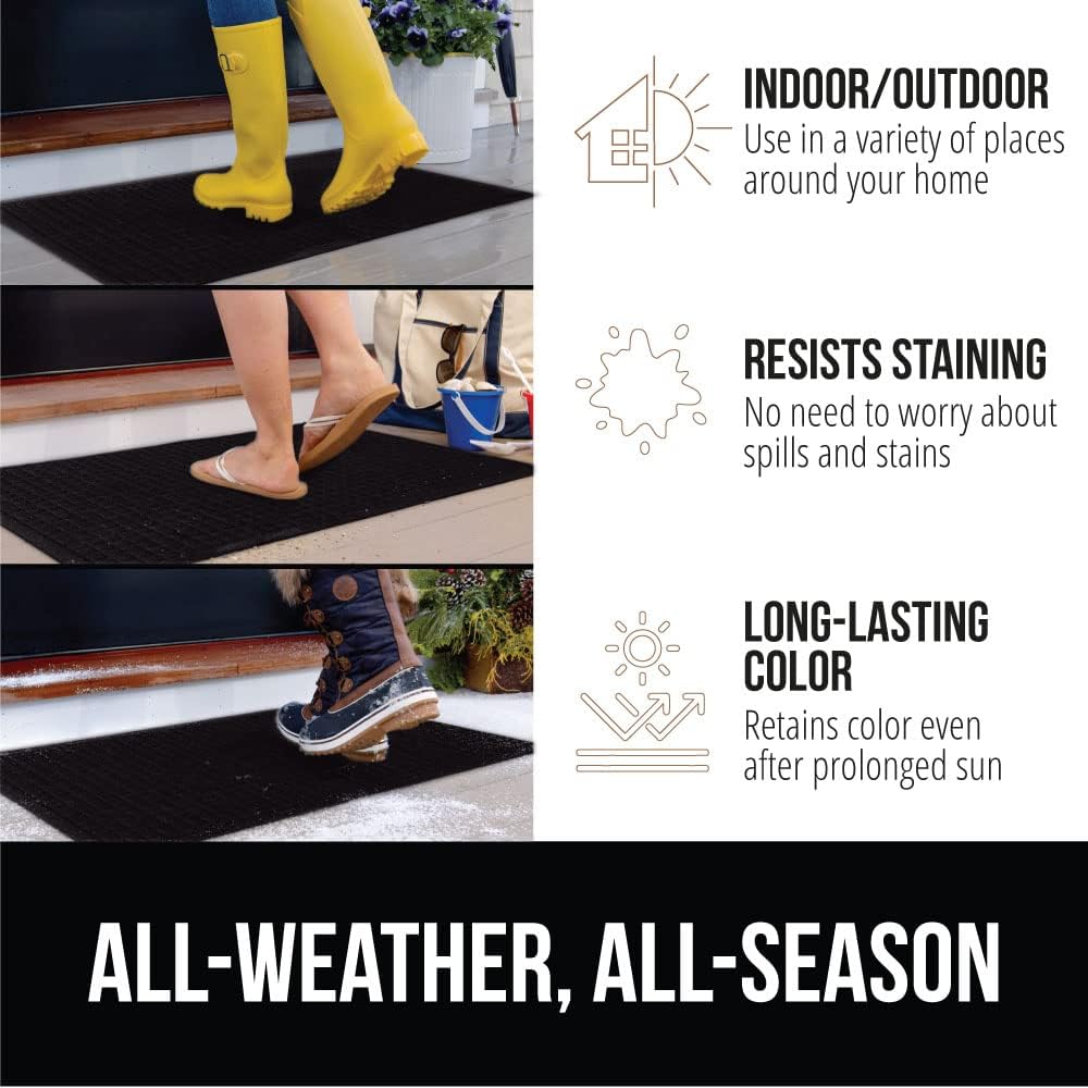 GORILLA GRIP Front Door Mat, 35x23, Indoor Outdoor Ultra Absorbent HydroAbsorb Doormat, Absorbs Up to 5.7 Cups of Water, Stain and Fade Resistant, Rubber Backing Doormats, 2 Pack, Black