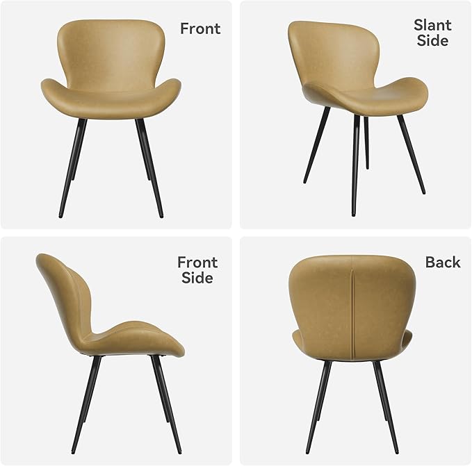 Nalupatio Dining Chairs Set of 2, Modern Dining Room Chairs Comfy Backrest Thick Upholstered Kitchen Chairs 19IN Height with Metal Legs Beige（Pu Leather）
