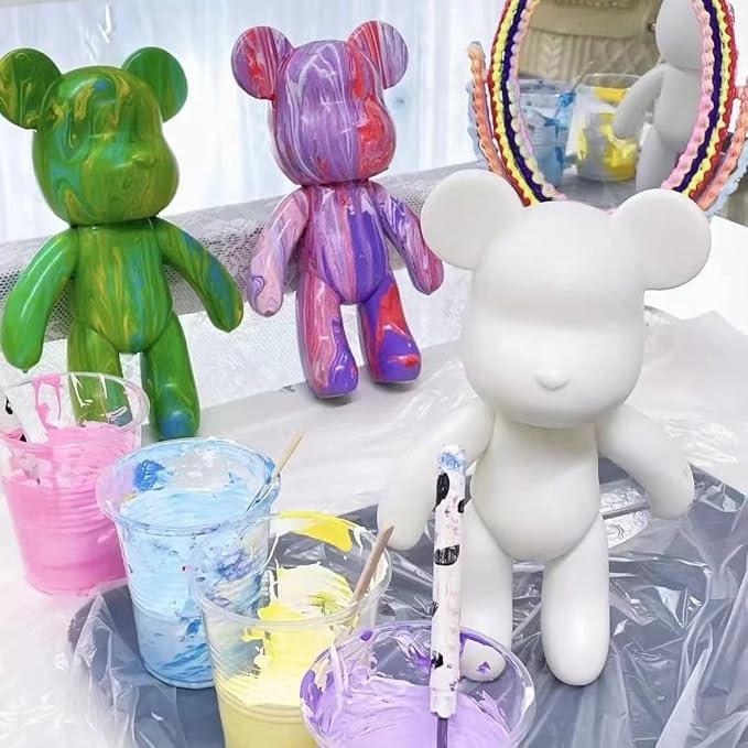 HANDA DIY Painting Kit Set - Bear Fluid Teddy Violent Gloomy Doll Figurine Toys Gift for Birthday Valentines (13.4 inch, Bear Mold)