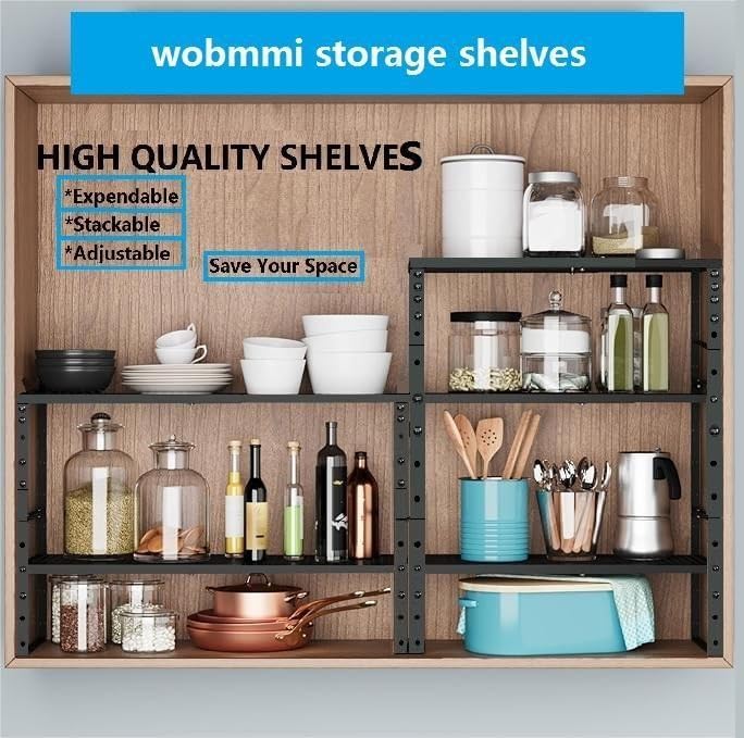 Expandable,Adjustable & Stackable Spice Rack, Cabinet Kitchen Countertop Shelf Organizer,Metal Pantry Storage Shelves - Space-Saving Storage Solution(2Packs/Black/Large)