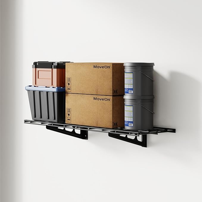 FLEXIMOUNTS 1x3ft Garage Shelving Wall-Mounted, 1-Pack Heavy-Duty Wall Shelving, Holds Up to 150 lbs, Garage Storage Rack for Organization & Storage Bins, Black, Classic Series