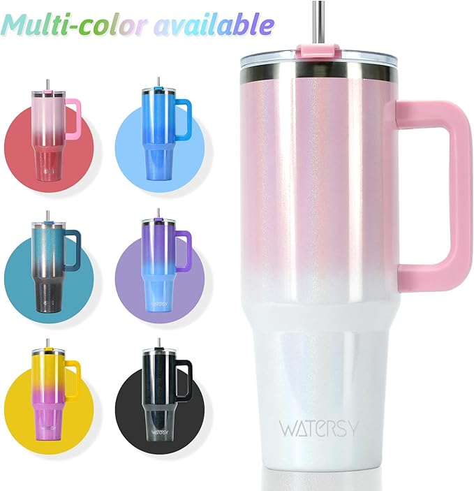30 oz Shiny Tumbler with Handle and Straw,Stainless Steel Tumbler with Lid and Straw,Insulated Travel Mug(Cold for 34 Hours),Water Bottle for Iced Tea,Coffee (Pink)