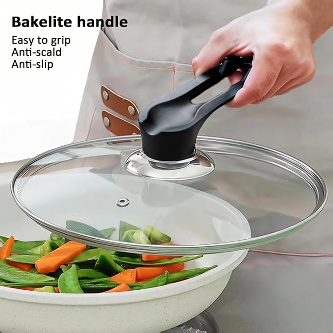 Glass Lid For Pots, Pans and Skillets, Round Tempered Clear Glass Cover Replacement with Steam Vent, Heat Resistant Handle, 11″, 12″, 12.5″, 13.5″ And 14″,11 Inch Fit Inner dia 10.8″-11.3″