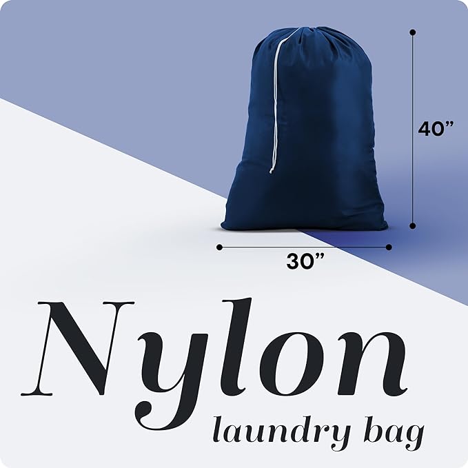 Nylon Laundry Bag - Locking Drawstring Closure and Machine Washable. These Bags will Fit a Laundry Basket or Hamper and Strong Enough to Carry up to Three Loads of Clothes. (Navy Blue)