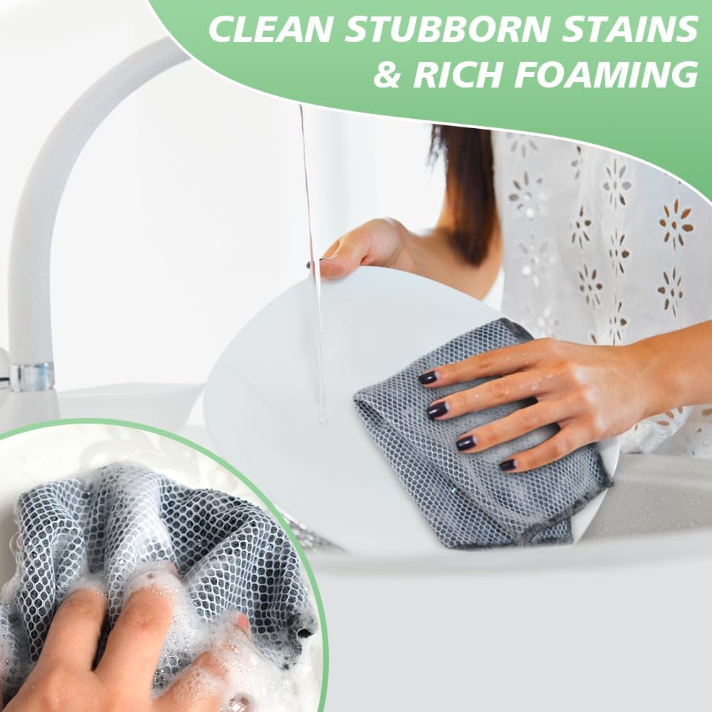 SINLAND Microfiber Dish Cloths Wash Clothes for Kitchen Best Kitchen Cloths Cleaning Cloth Poly Scour Side 12"x12" (10Pack, Dark Grey)