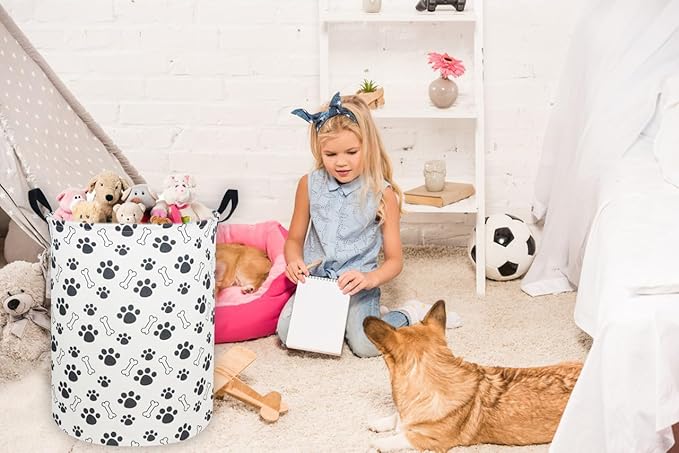 Kids Laundry Hamper,Dog Laundry Basket Collapsible Puppy Storage Baskets for Home Decor,Office,Toy Organizer,(Dog paw)