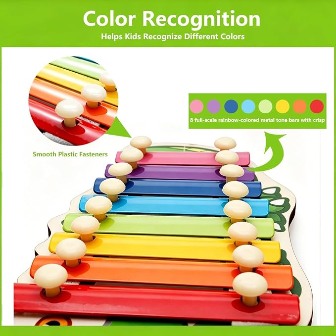Xylophone for Toddlers, Animal Shape Wooden Baby Xylophone with 8 Scales and 2 Mallets,Colorful Kids Musical Instrument Educational Montessori Toys (Caterpillar)