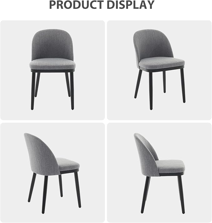 Wooden Dining Chairs Set of 2,Upholstered Kitchen Dining Room Chairs with Curved Backrest and Wood Leg,Modern Fabric Farmhouse Dinner Chair for Restaurant/Cafe,Grey
