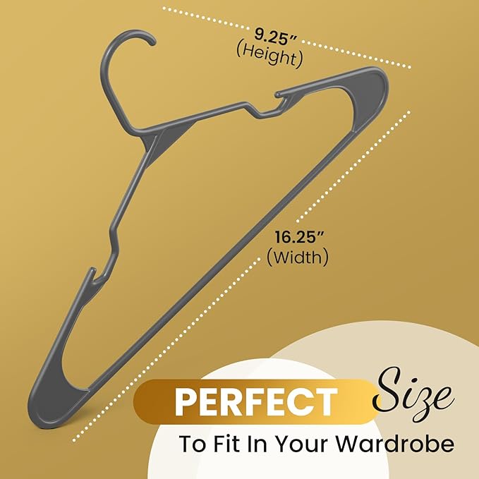 30 Pack Adult Plastic Hanger for Shirt Pants Coats Dresses Skirts Suits Jackets - Standard Thick Coat Hanger - Sturdy & Durable Design with Shoulder Grooves Hook - Grey