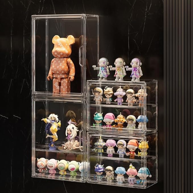 BOHOIDEE 3 Tiers Clear Display Case for Figures, Acrylic Storage Organizers Box with Magnetic Door, Wall-Mounted Dustproof Showcase for Collectibles Action Figure(2PACK Wall-Mounted Medium)