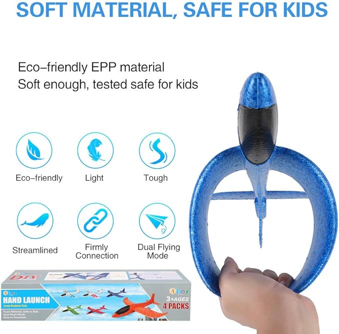 BooTaa 4 Pack Airplane/Flying Toys, 17.5" Large Throwing Foam Plane/Gliders, 2 Flight Mode, Birthday Gifts for Girls Kids 3 4 5 6 7 8 9 10 11 12 Year Old Boys,Outdoor Sport Game Toys