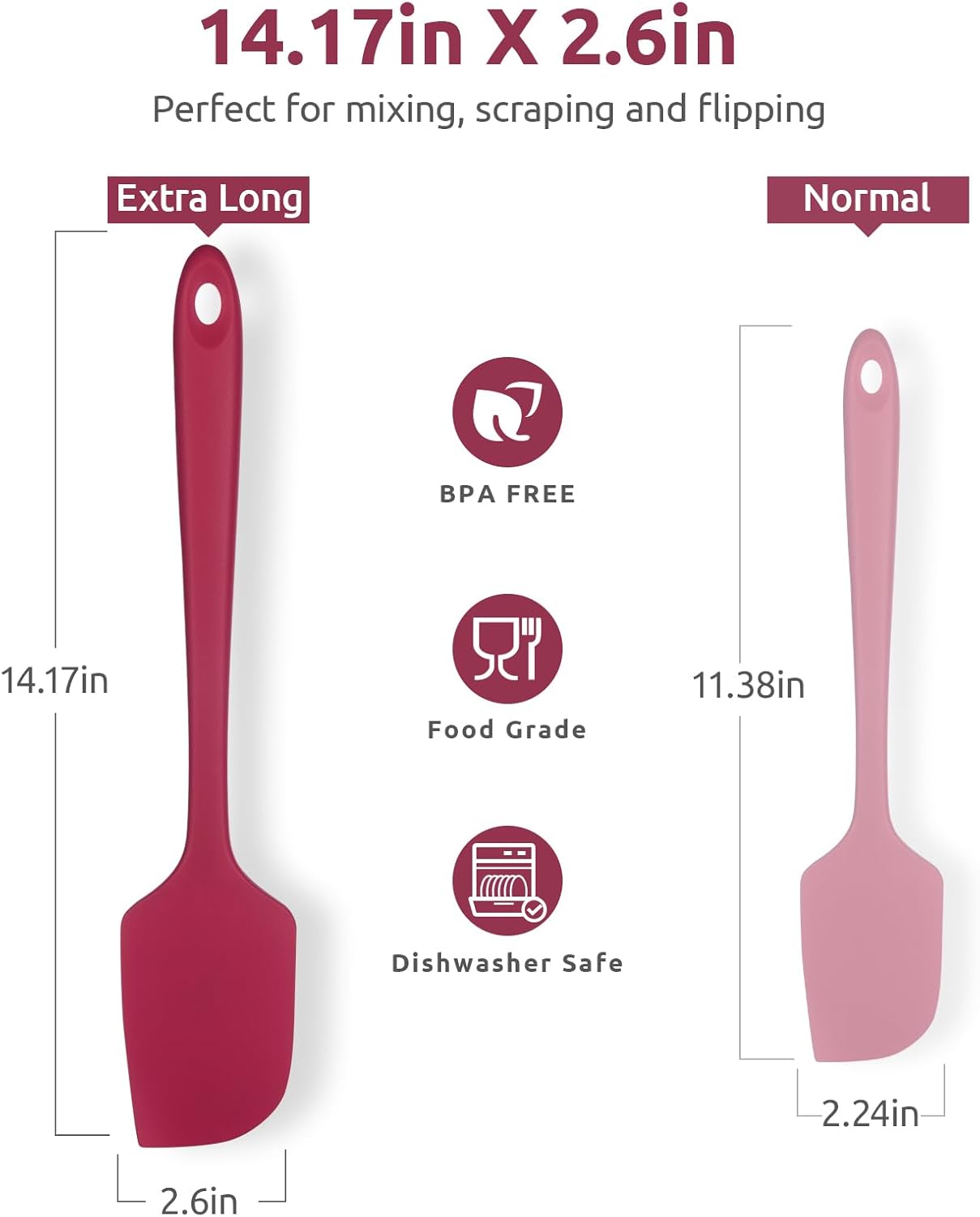 14in Extra Large Silicone Spatula: U-Taste 600ºF Heat Resistant Flexible Silicon Mixing Stirring Cooking Scraping Baking Bowl Scraper Seamless Spreader for Kitchen Nonstick Cookware (Red)