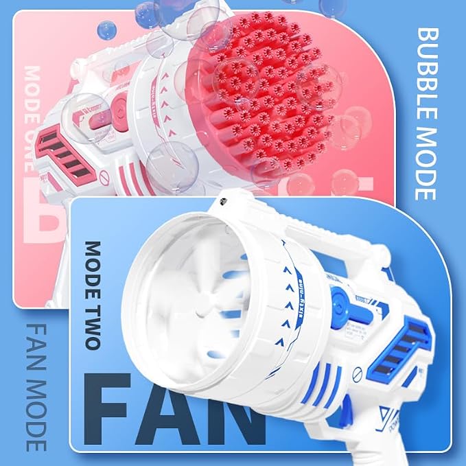 Bubble Gun for Kids, 69-Hole Bubble Blaster with LED Lights, Pink | 69-hole bubble machine gun for kids ages 4-8, with LED lights for summer, birthday, party and outdoor play.