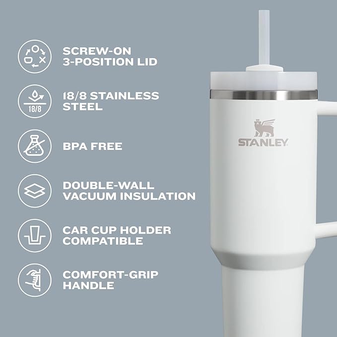 STANLEY Quencher H2.0 Tumbler with Handle and Straw 40 oz | Flowstate 3-Position Lid | Cup Holder Compatible for Travel | Insulated Stainless Steel Cup | BPA-Free | Spring Green