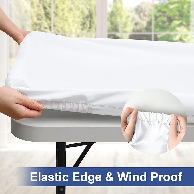 homing Rectangle Table Cloth Cover, Waterproof Polyester Elastic Fitted Tablecloth, Fits for 5 Foot Folding Tables, Washable Table Protector for Picnic, Camping, Outdoor (White, 30" x 60")