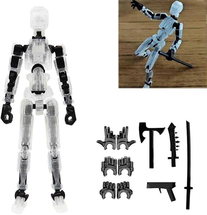 Dumwick Titan13 Action Figure, Lucky Robot 13 Action Figure,3D Printed Multi-Jointed Movable Action Figures,Dummy Robot 13 Figure Creative Gifts for Kids Adults(Transparent)
