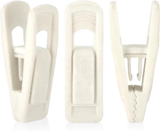 Tinfol Ivory Velvet Hanger Clips, 24 Pack Pants Velvet Clips, Large Opening Clip Clothes Pin, Strong Finger Flocked Clip Perfect for Slim-line Clothes Hangers