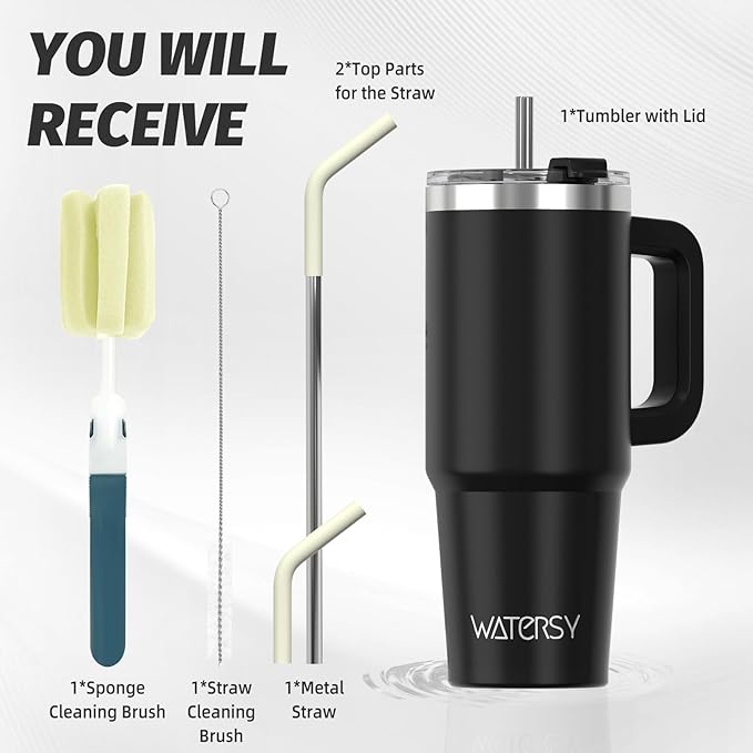 30 oz Tumbler with Handle,Tumbler with Lid and Straw,Double Wall Insulated Cup Stainless Steel Travel Mug(Cold for 34 Hours),Water Bottle for Iced Tea,Coffee,Cold Beverages(Black)